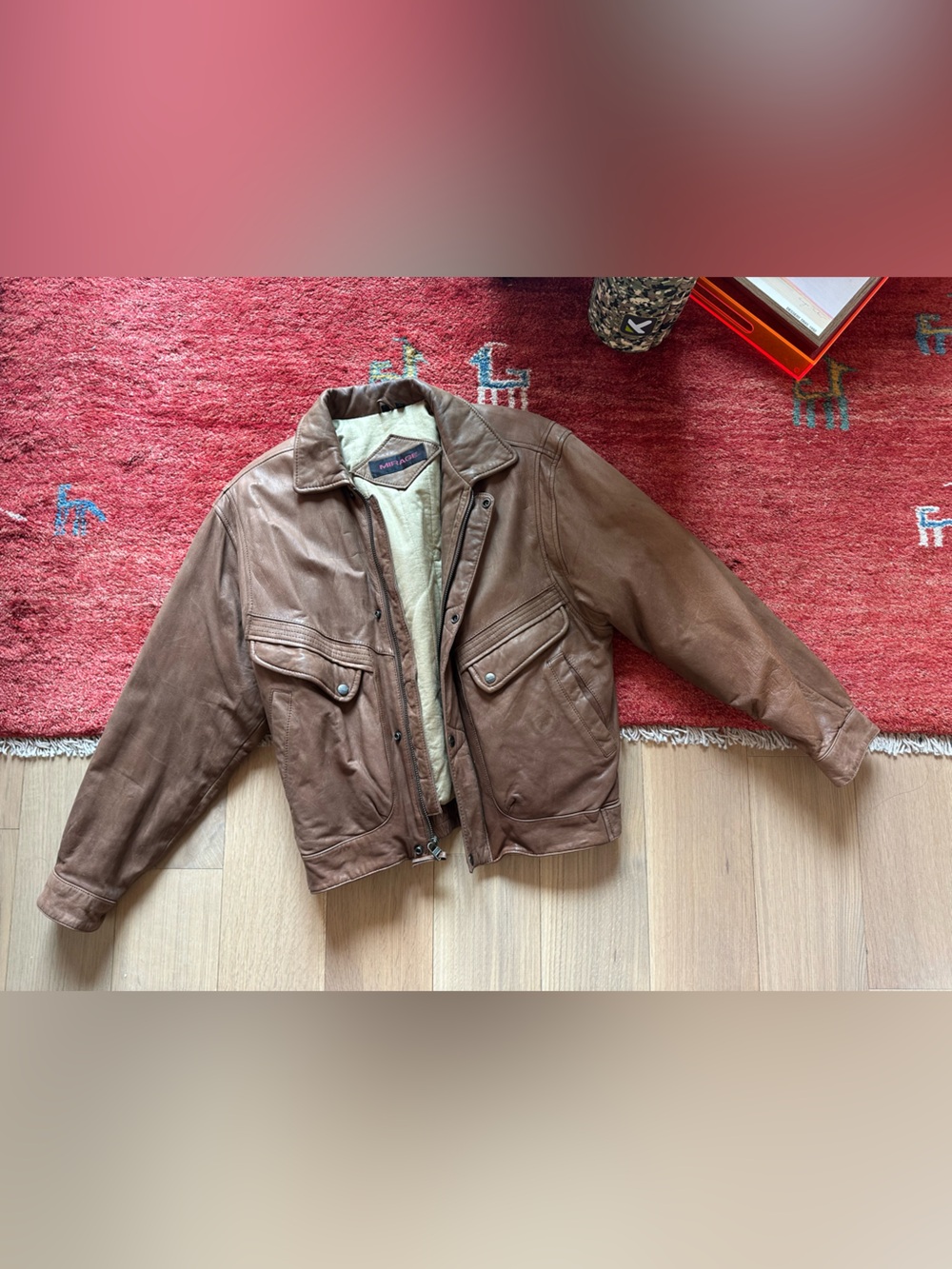Men’s Brown Leather Bomber Jacket with Sherpa Lining